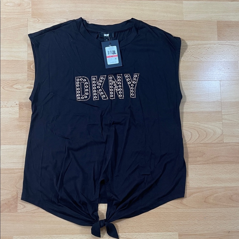 DKNY Black Muscle Tee with Gold Accents